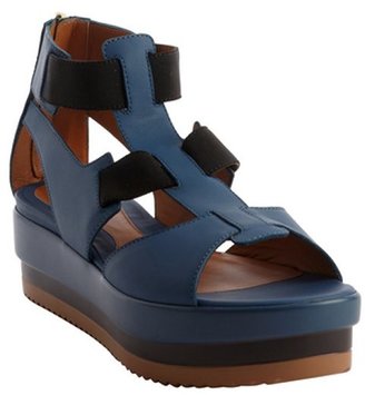 Fendi blue and black strappy open toe rear zip sandals