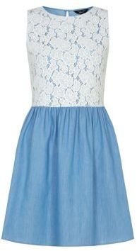 New Look Teens Blue Lace Contrast 2 in 1 Denim Skater Dress