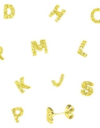 Kim Kardashian Sugar Bean Jewelry Single Initial Earring Stud in Gold as Seen On