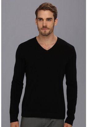 John Varvatos Collection - Cashmere V-Neck Sweater w/ Elbow Patches (Black) - Apparel