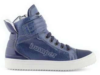 Bumper Blue crackled leather trainers