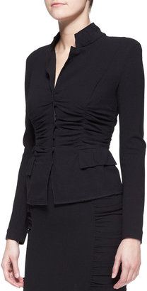 Donna Karan Long-Sleeve Crushed Cardigan Jacket, Black