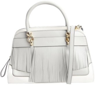 Tod's grey and white leather fringed small handbag