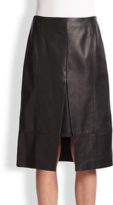 Leather Pleat-Front Skirt
