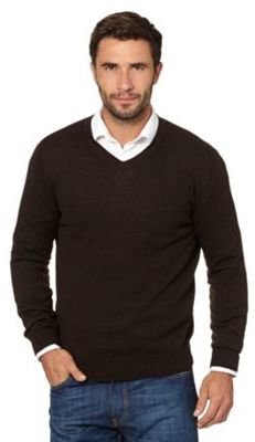Jeff Banks Big and tall designer dark brown cotton cashmere V neck jumper