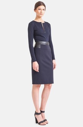 Akris Punto Jersey Pencil Skirt with Faux Leather Trim