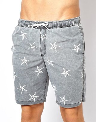 ASOS Swim Shorts Star Print In Longer Length - Grey