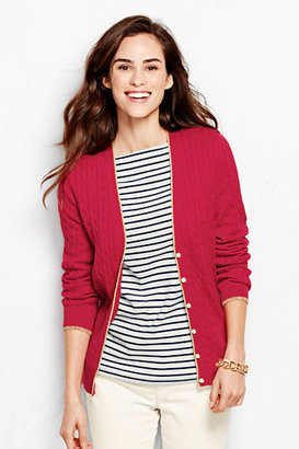 Lands' End Women's Tipped V-neck Cable Cardigan Sweater