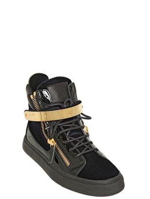 Giuseppe Zanotti 20mm Velvet And Patent Leather Sneakers