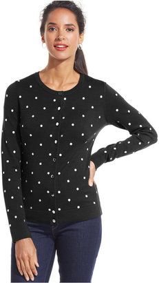 Charter Club Embroidered Polka-Dot Cardigan, Only at Macy's