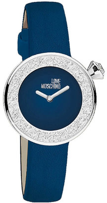 Topshop **Moschino Yes I Will Blue and Silver Crystal Bezel Watch