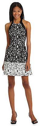 Jessica Simpson Banded Lace Fit-and-Flare Halter Dress