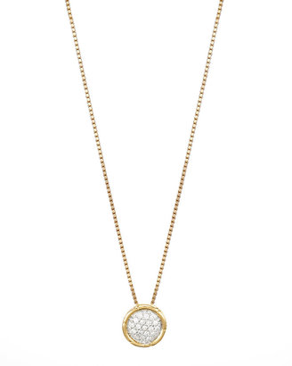 John Hardy Bamboo 18k Gold Pave Diamond Small Round Pendant Necklace
