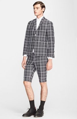 Thom Browne Slim Fit Stitched Plaid Wool & Mohair Trouser Shorts