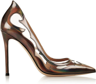 Gianvito Rossi PVC-paneled mirrored-leather pumps