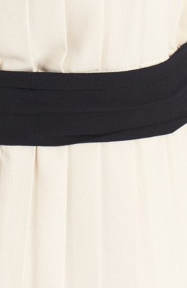 L'Agence Contrast Panel Pleated Crepe Dress