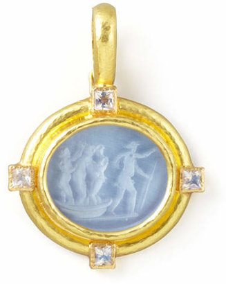 Elizabeth Locke Goddess on Boat Intaglio 19k Gold Pendant, Cerulean