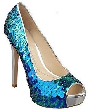 Boutique 9 Nine West Cary 2 Peep Toe Dress Sparkly Pupms In Blue Silver Sequins