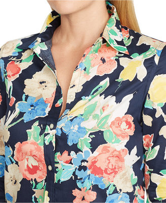Lauren Ralph Lauren Plus Size Printed Three-Quarter-Sleeve Shirt