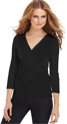 Cable & Gauge Top, Three-Quarter-Sleeve Solid Twist Front
