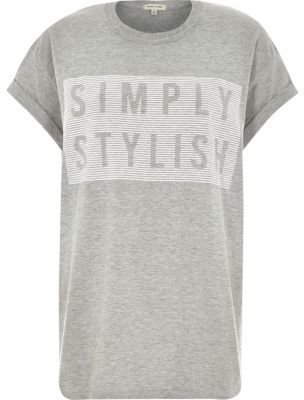 River Island Grey simply stylish print oversized t-shirt