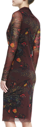 Jean Paul Gaultier Long-Sleeve Cowl-Neck Floral-Print Dress, Brown/Multi