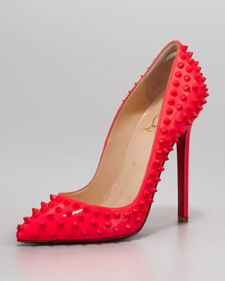Christian Louboutin Pigalle Spikes Fluorescent Patent Red Sole Pump, Rose Paris