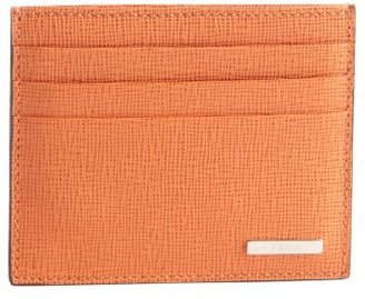Fendi tangerine leather logo plaque imprint card case