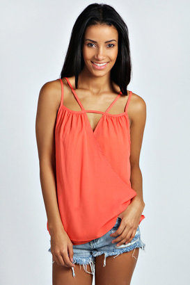 boohoo Bea Woven Wrap Front Strappy Cami