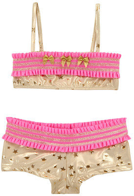 Pate De Sable gold star-printed band-shaped bra and shorties