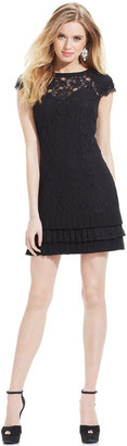Jessica Simpson Cap-Sleeve Tiered Lace Dress