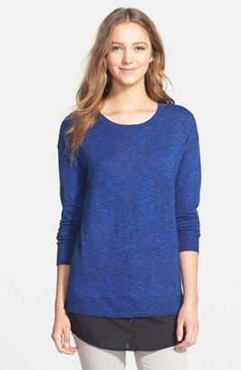 Kensie Woven Inset Speckled Mélange Sweater