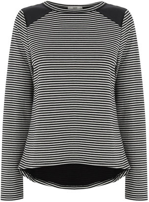 Oasis Stripe Faux Leather Patch Crop Tee