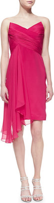 Marchesa Strapless Cascade-Front Cocktail Dress, Pink
