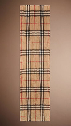 Burberry Heritage Check Crinkled Cashmere Scarf