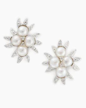 Sterling Silver Cultured Freshwater Pearl & Diamond Accent Cluster  Earrings