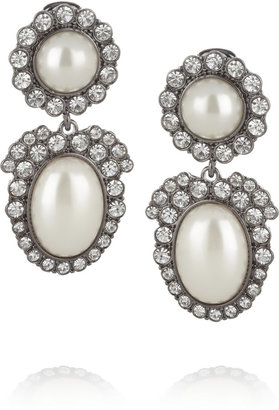 Kenneth Jay Lane Gunmetal-plated, faux pearl and crystal earrings