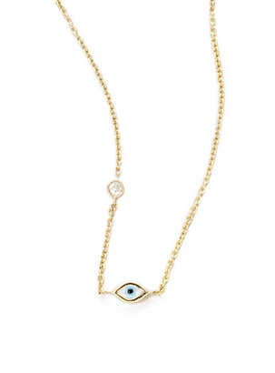 Sydney Evan Diamond, Enamel & 14K Yellow Gold Mini Evil Eye Necklace