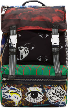 Kenzo Green Multicolor Mixed Signature Print Backpack