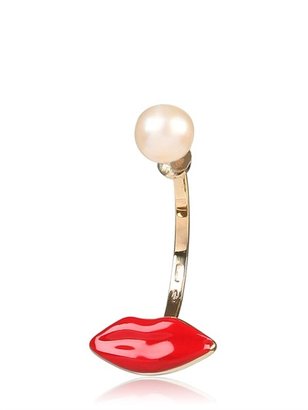 Delfina Delettrez Red Mouth And Pearl Earrings
