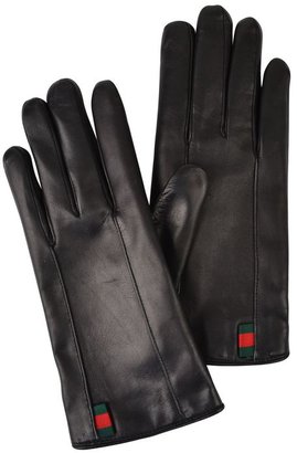 Gucci Web Tab Leather Gloves