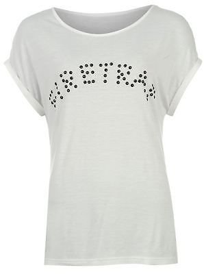 Firetrap Womens Large Logo Studded T Shirt Short Sleeve Scooped Neck Printed Tee