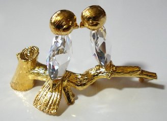 Swarovski Goldtone and Crystal Lovebirds Made with Crystal