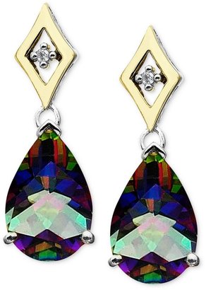 14k Gold and Sterling Silver Earrings, Mystic Topaz (7 ct. t.w.) and Diamond Accent Teardrop