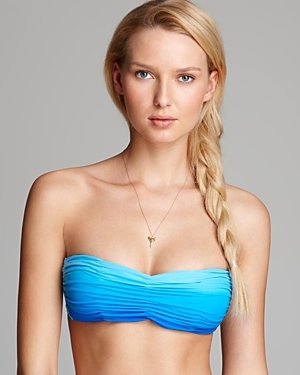 Carmen Marc Valvo Sea Shade Shirred Bandeau Bikini Top