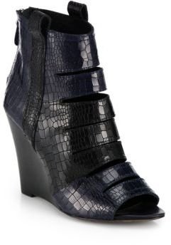 Rebecca Minkoff Croco-Embossed Leather Wedge Ankle Boots