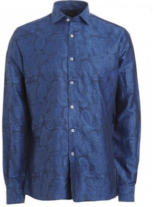 Duchamp Navy Blue Linen Jacquard Shirt