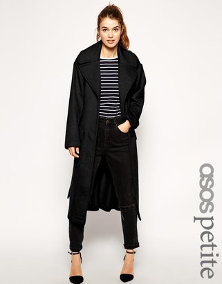 ASOS Petite PETITE Coat with Tie Front and Patch Pockets - Black