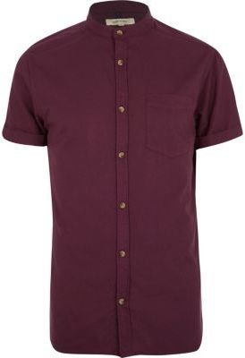 River Island Dark purple grandad collar Oxford shirt