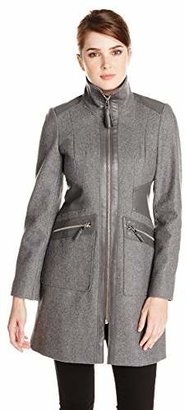 Via Spiga Women's Wool-Blend Walking Coat with Faux-Leather Trim